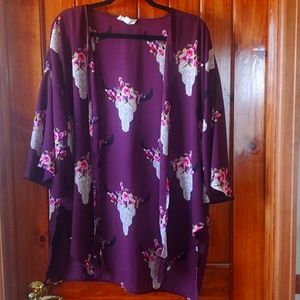 Burgundy/purple cow skull kimono